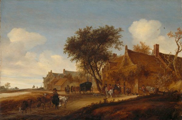 Salomon van Ruysdael, Landscape with Travellers before an Inn