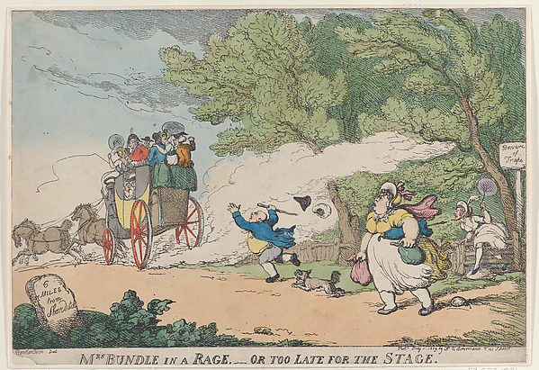 Thomas Rowlandson, Mrs. Bundle in a Rage or too late for the Stage