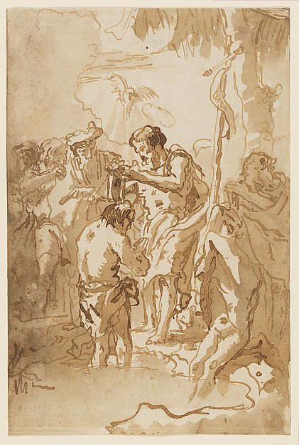 Giovanni Domenico Tiepolo, The Baptism of Christ (with Christ Standing at Left Center, His Back Turned, and a Youth Stripping in the Right Foreground)