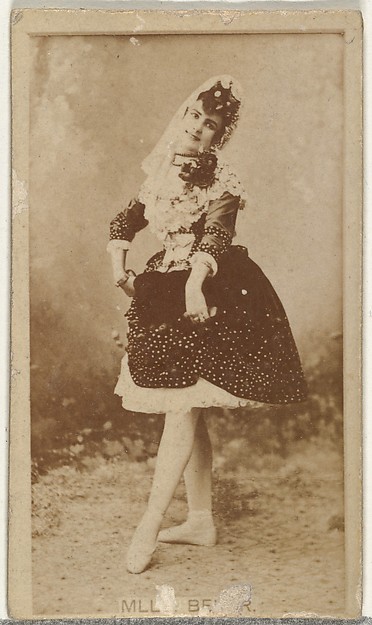 W. Duke, Sons & Co., [Dancer holding up hem of skirt], from the Actors and Actresses series (N145-8) issued by Duke Sons & Co. to promote Duke Cigarettes
