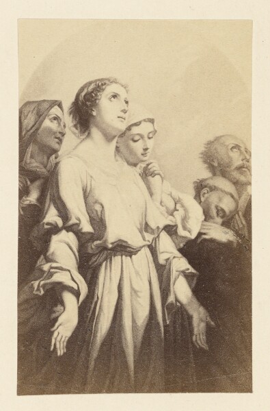 Unknown, [Painting of woman with palms facing up]