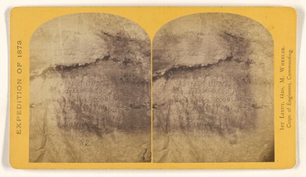 Timothy H. O'Sullivan, Old Spanish Record, on north wall of Inscription Rock, N.M. The rock is of soft, gray sandstone...
