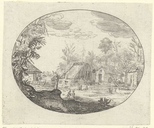Hooch, Carel de, (1577?-1638), (printmaker), Landscapes in ovals: Landscape with farm buildings