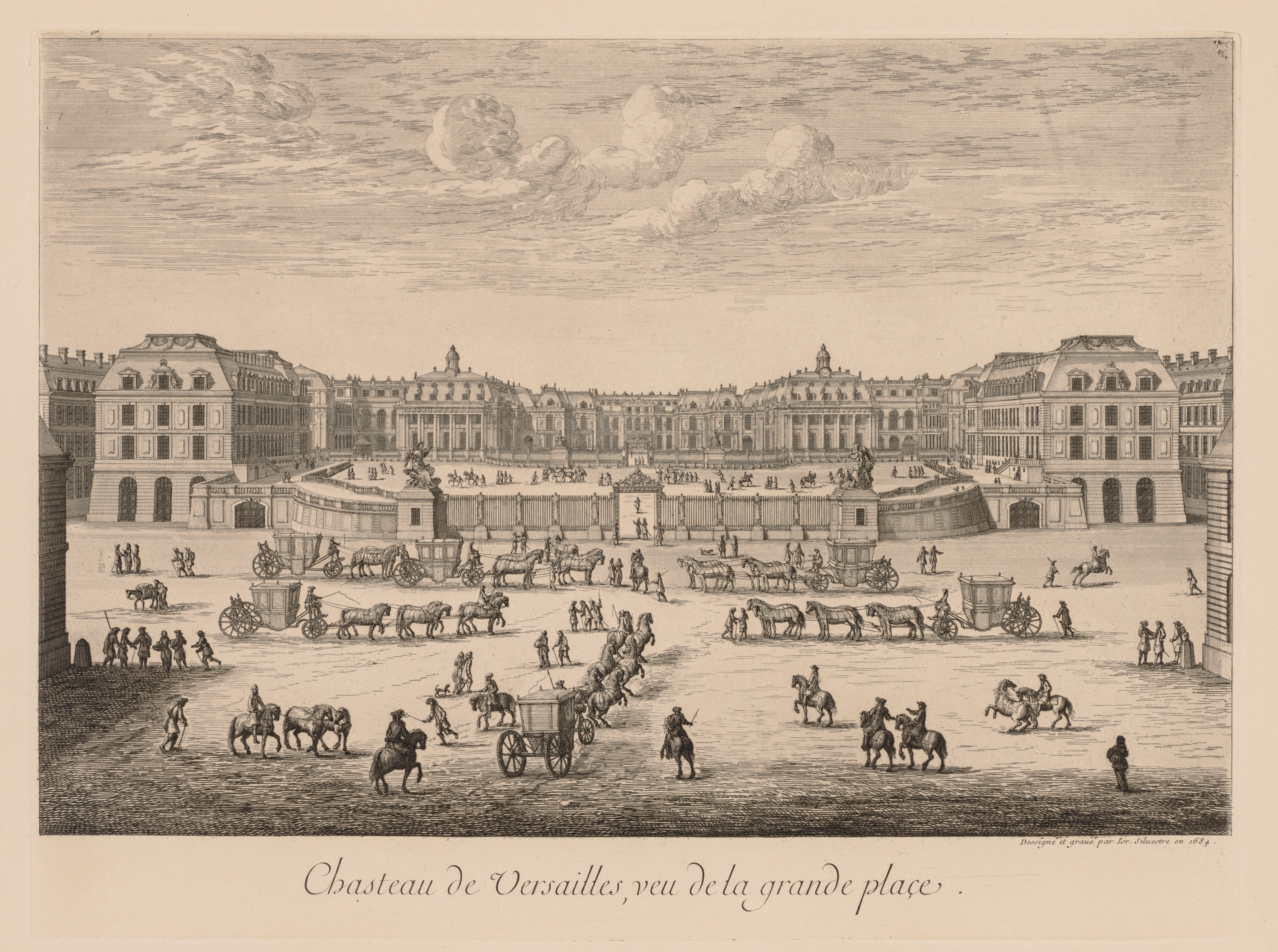 Israël Silvestre, Vue du Château de Versailles, vu de la Grande Place