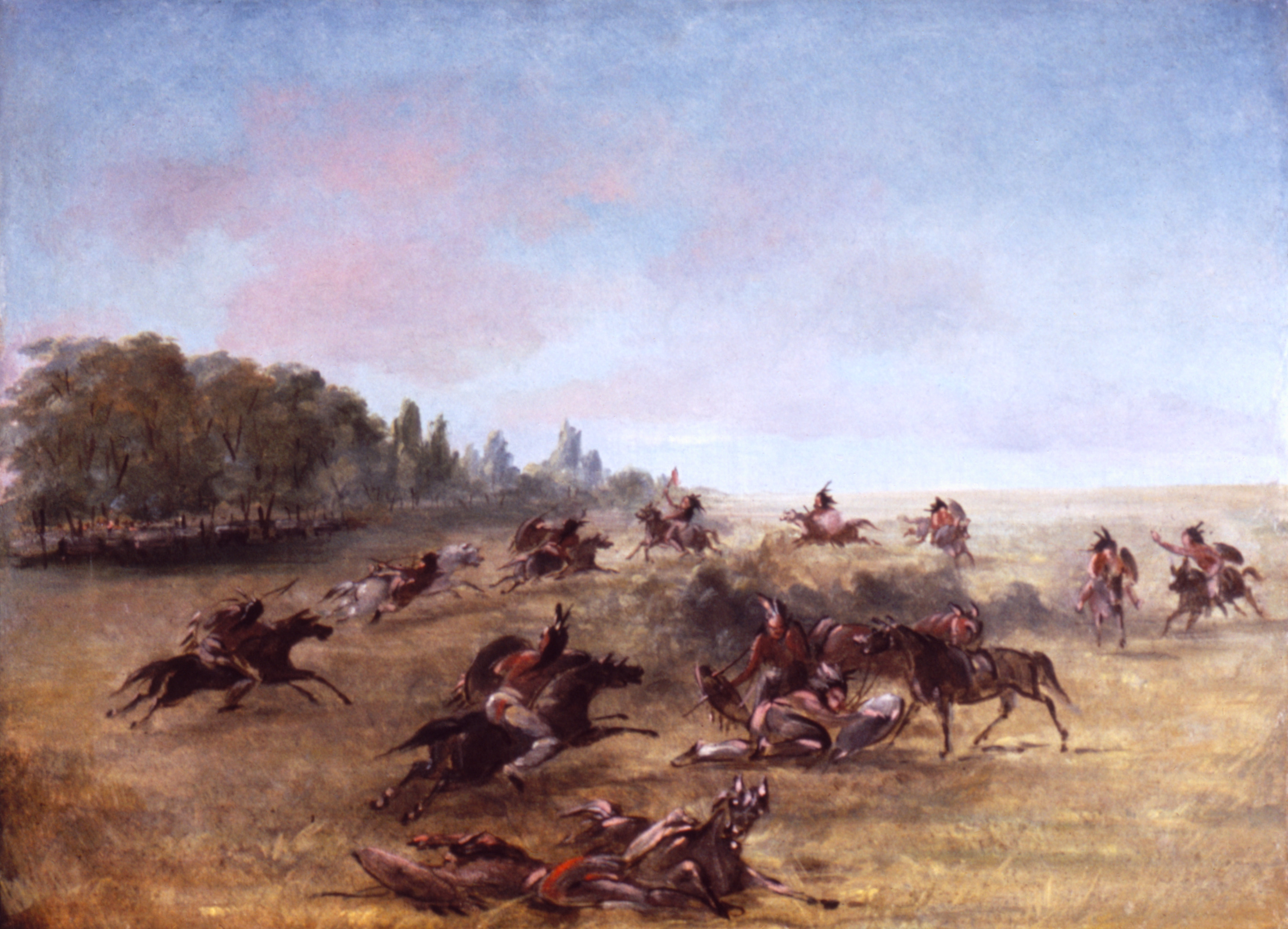 George Catlin, Mounted War Party Scouring a Thicket