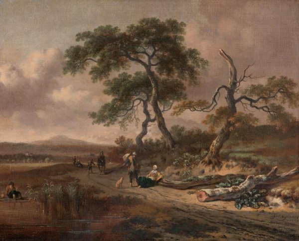 Jan Wijnants, Landscape with a Peddler and Woman Resting