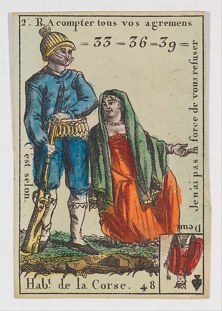 Anonymous, French, 18th century, Hab.t de la Corse, from the playing cards (for quartets) "Costumes des Peuples Étrangers"