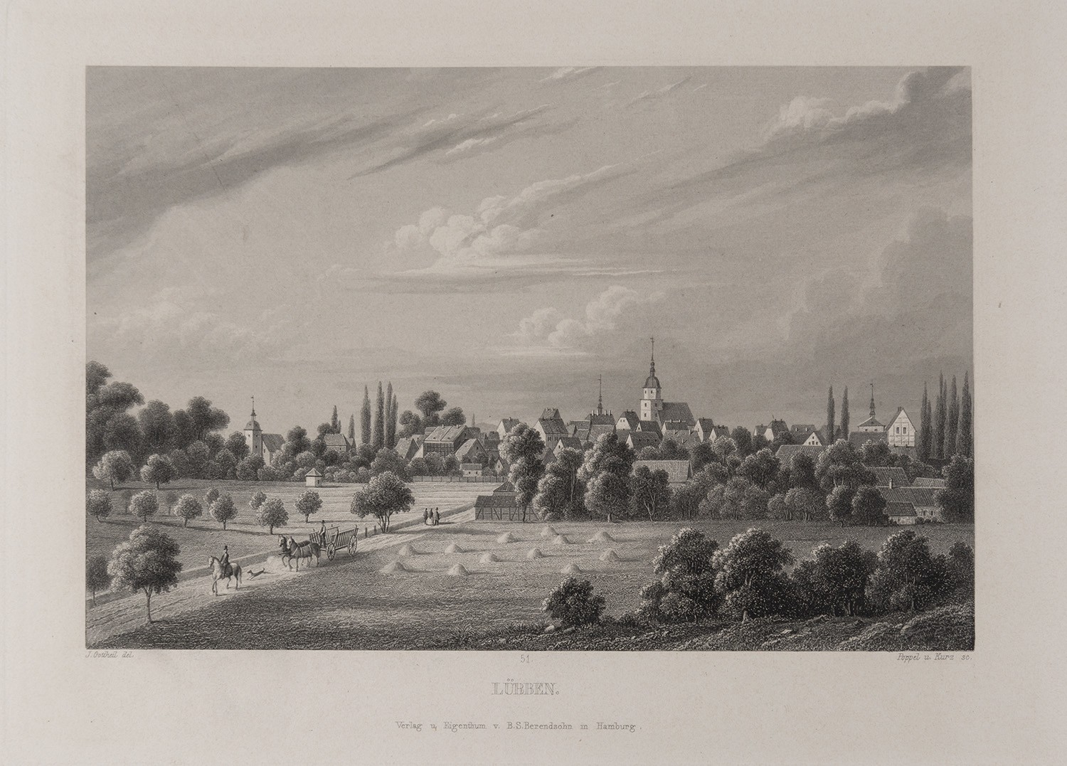 B. S. Berendsohn (Hamburg), Lübben: Stadtansicht von Süden (Brandenburgisches Album, Blatt 51)