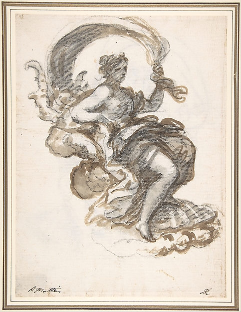 Paolo De Matteis, Studies of a Reclined Woman on a Seashell, for the Triumph of Galatea (recto and verso)