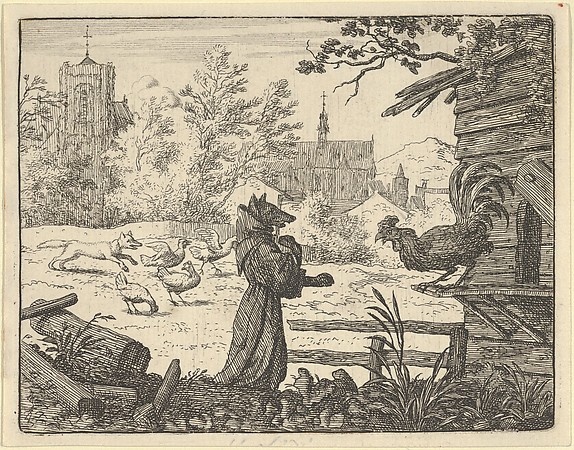 Allart van Everdingen, Renard, Disguised as a Monk, Gains the Confidence of the Rooster from Hendrick van Alcmar's Renard The Fox