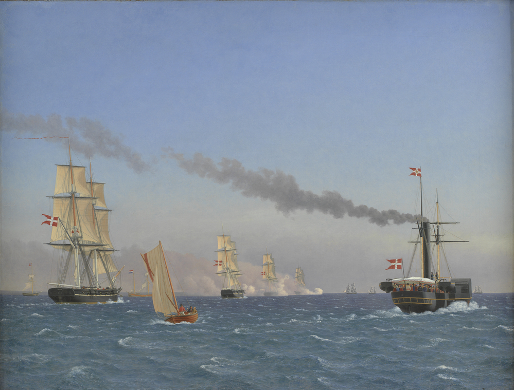 C.W. Eckersberg, Christian VIII med følge overværer på sit dampskib "Ægir" den 2. maj 1843 manøvreringen af en eskadre på Københavns ydre red