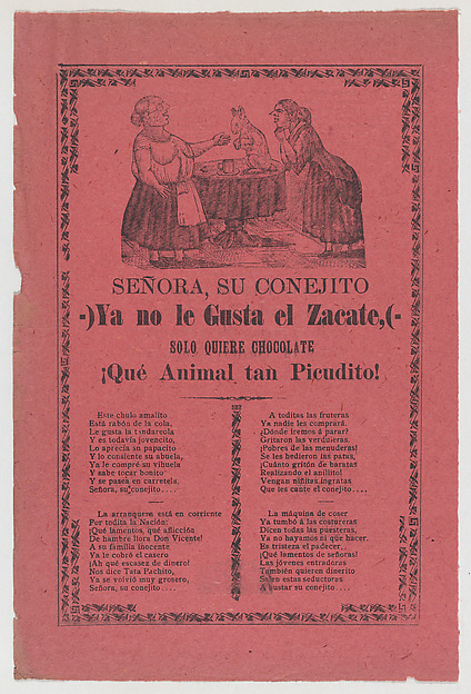 José Guadalupe Posada, Broadsheet relating to the rabbit that does not like hay but only chocolate, a corrido (ballad) in the bottom section