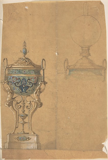 Anonymous, British, 19th century, Stone Vessel Supported on Legs in the Form of Fauns, with a Metal Lid