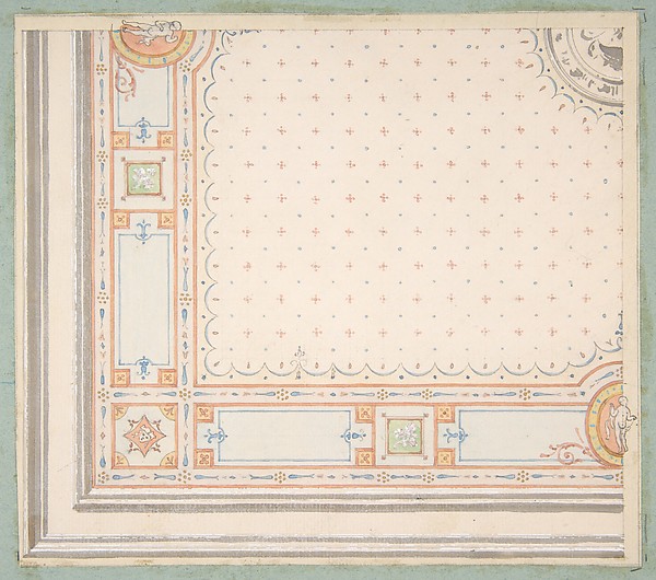 Jules-Edmond-Charles Lachaise, Design for a ceiling (recto); meaurements with design code (verso)