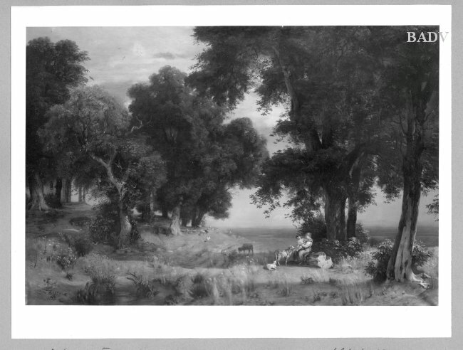 Emil Lugo, Große Baumlandschaft mit Staffage