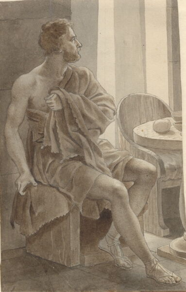 C.W. Eckersberg, Telemachos møder Odysseus forklædt som tigger hos hyrden Eumaios - Odysseus; fragment af hele kompositionen.