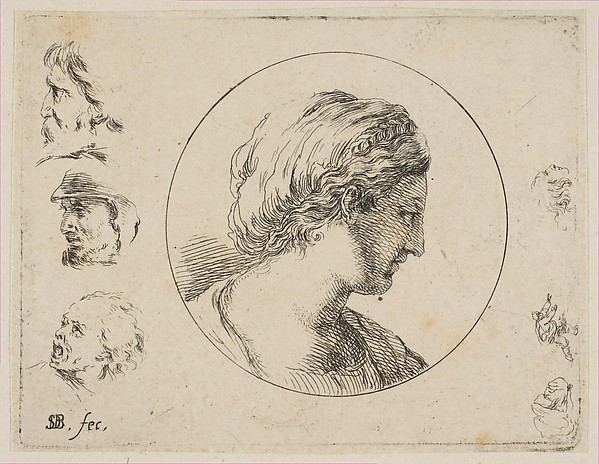 Stefano della Bella, Plate 4: Head of a Woman in Profile, from 'Second collection of various doodles and etching proofs' (Second recueil de divers griffonnements et preuves d'eauforte)
