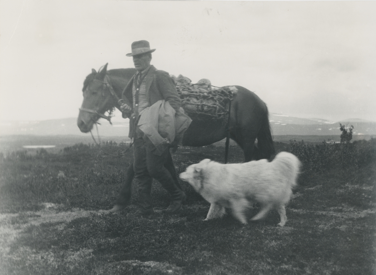 Okänd,, Jens Pålsson med häst och hund, Forsåsen, Jämtland