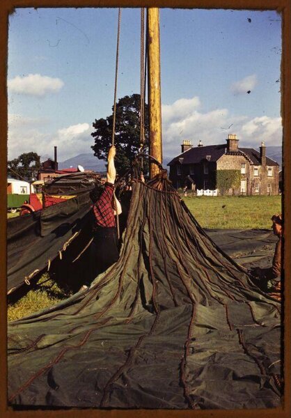 Hinde, John Wilfrid, view of a big top being erected