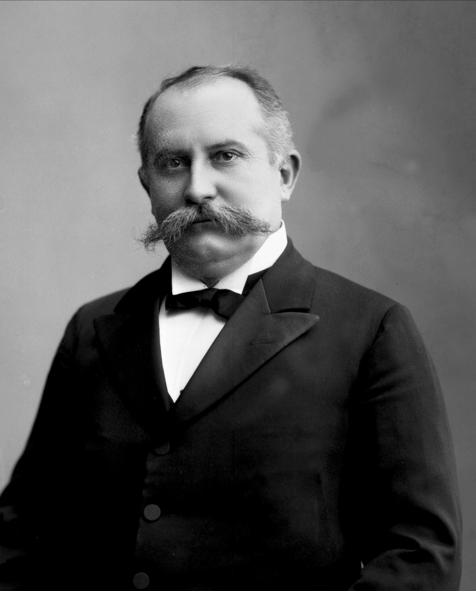 Gustav Borgen, Portrett, mann med bart, mørk dress. H.P. Fage.