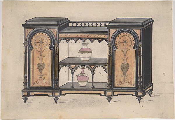 Anonymous, British, 19th century, Design for a Cabinet with Two Central Shelves and Arched Doors