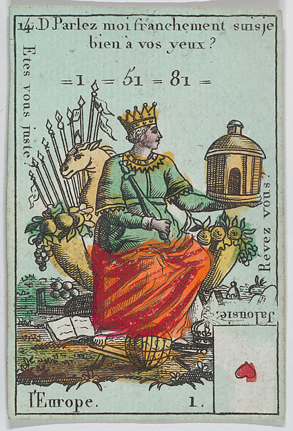 Anonymous, French, 18th century, Allegory of Europe, from playing cards "Jeu d'Or"