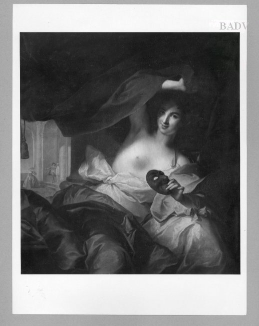 Jean-Marc Nattier, Girl with bare bosom with Domino mask under courtain