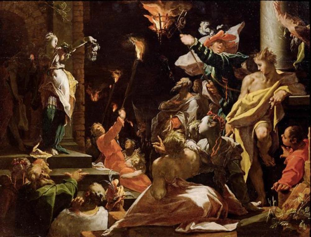 Abraham Bloemaert, Judith shows Holofernes's head to the people (Judith 19)