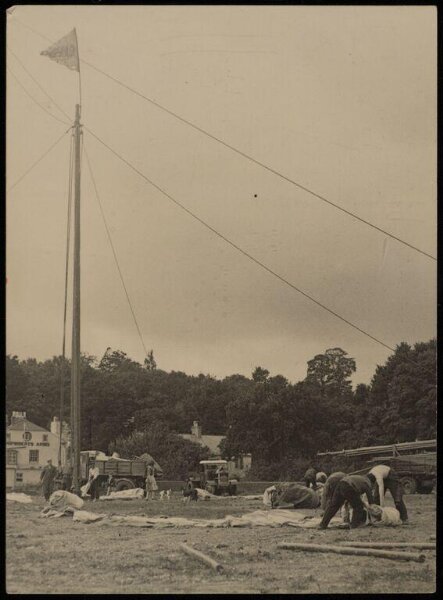 Hinde, John Wilfrid, view of a circus tent being erected