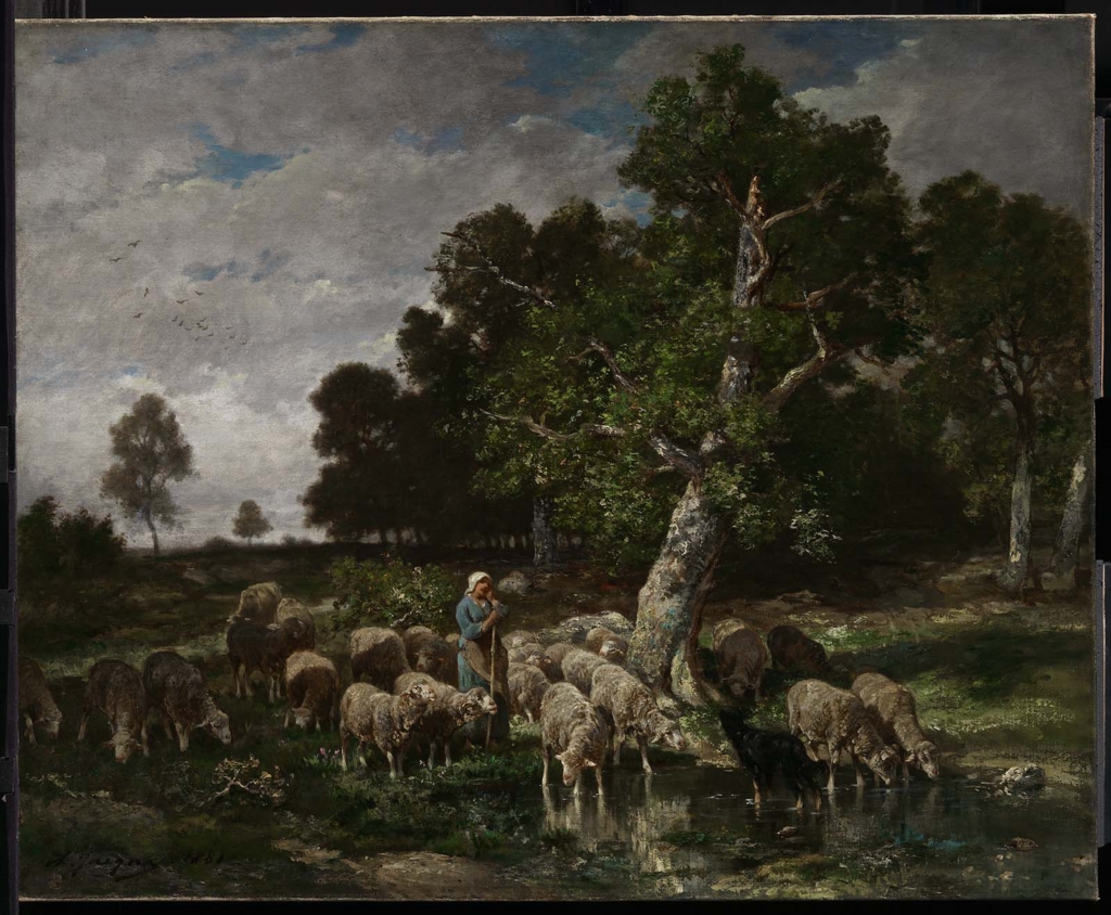 Charles Jacque, Shepherdess Watering Sheep