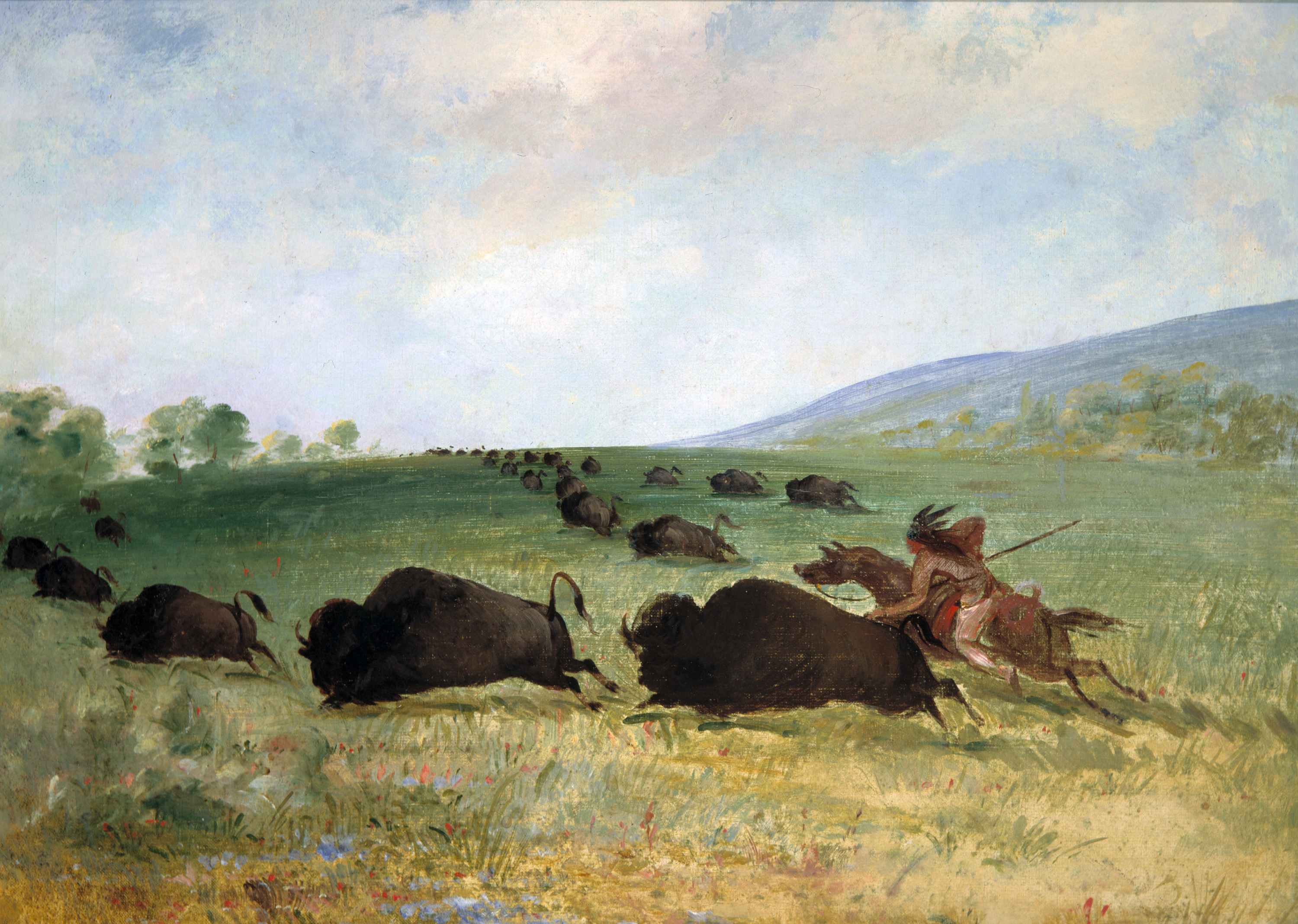 George Catlin, An Osage Indian Lancing a Buffalo
