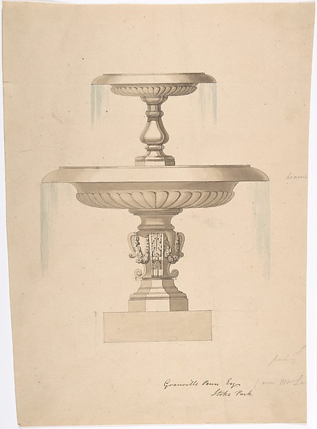 Anonymous, British, 19th century, Design for a Fountain with Two Basins (recto); Another design (verso)