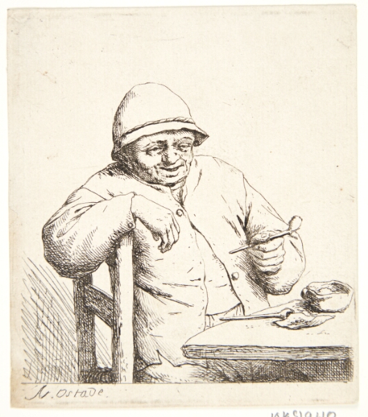 Adriaen van Ostade, Bonde, siddende ved et bord med en pibe i hånden