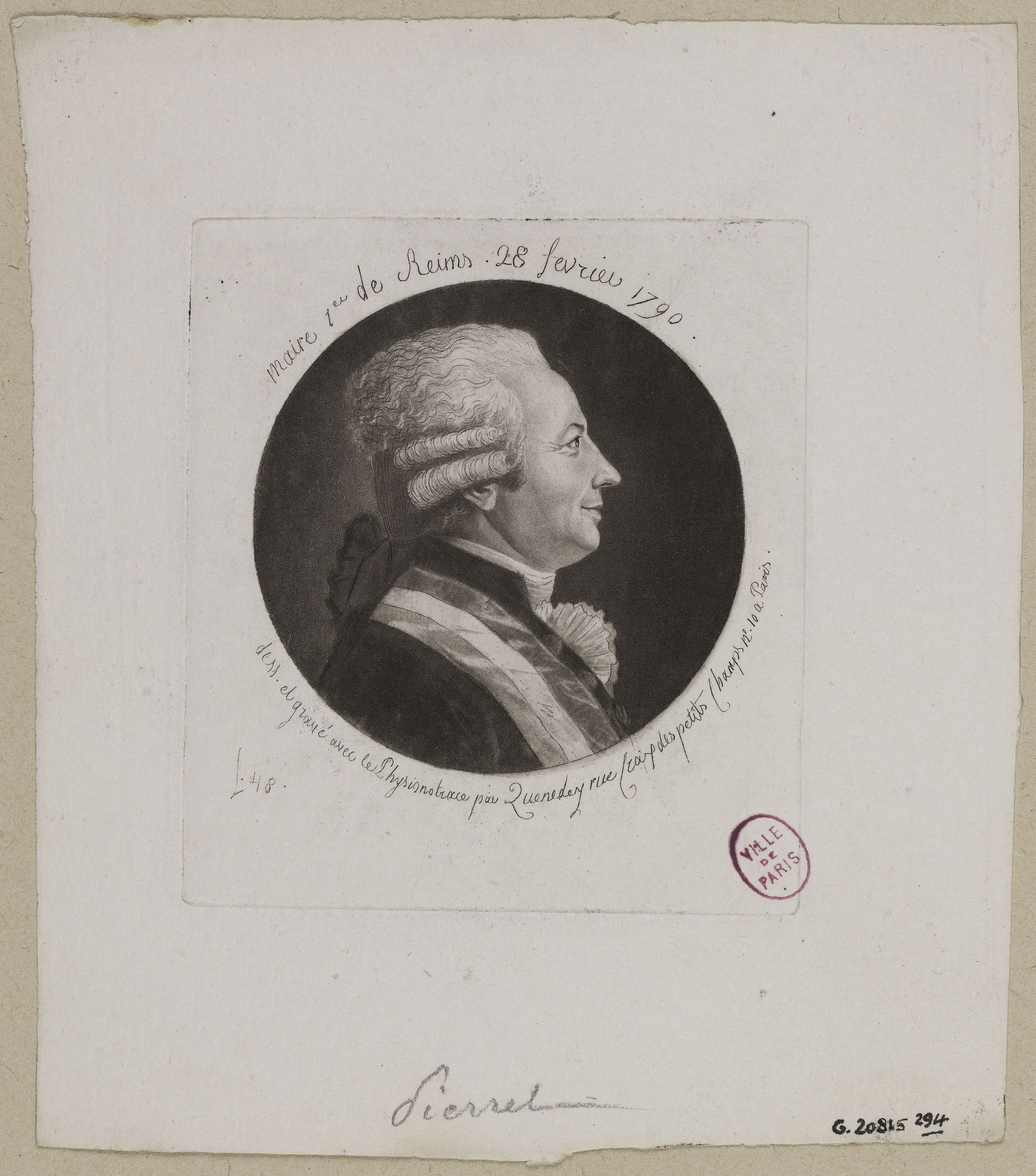Edmé Quenedey, Portrait de Monsieur Pierret, Maire 1er de Reims, 28 février 1790