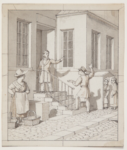 C.W. Eckersberg, Skænderi på gadetrappen. Forstudie til "Linearperspectiven anvendt paa Malerkunsten", Tavle VII, 2