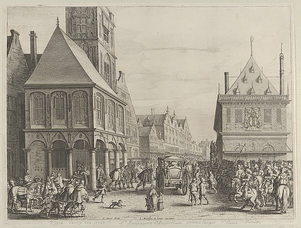 Salomon Savery, City magistrates taking leave of Marie de Medici before the town hall, from Caspar Barlaeus, "Medicea Hospes"