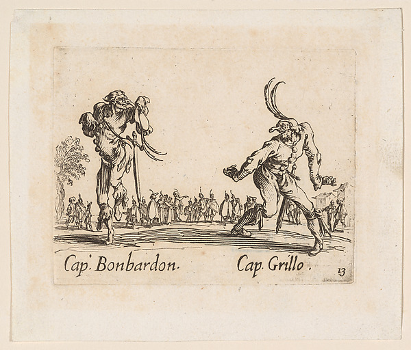 Jacques Callot, Capitano Bonbardon and Capitano Grillo, plate 13 from "Balli di Sfessania" (Dance of Sfessania)