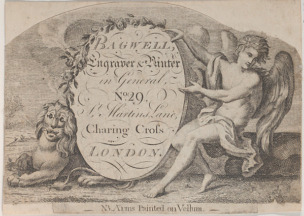 Anonymous, British, 19th century, Trade Card for Bagwell, Engraver and Printer