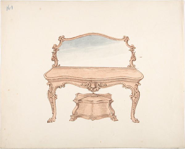 Anonymous, British, 19th century, Design for a Mirrored Dressing Table with Baroque Ornament, and a Casket