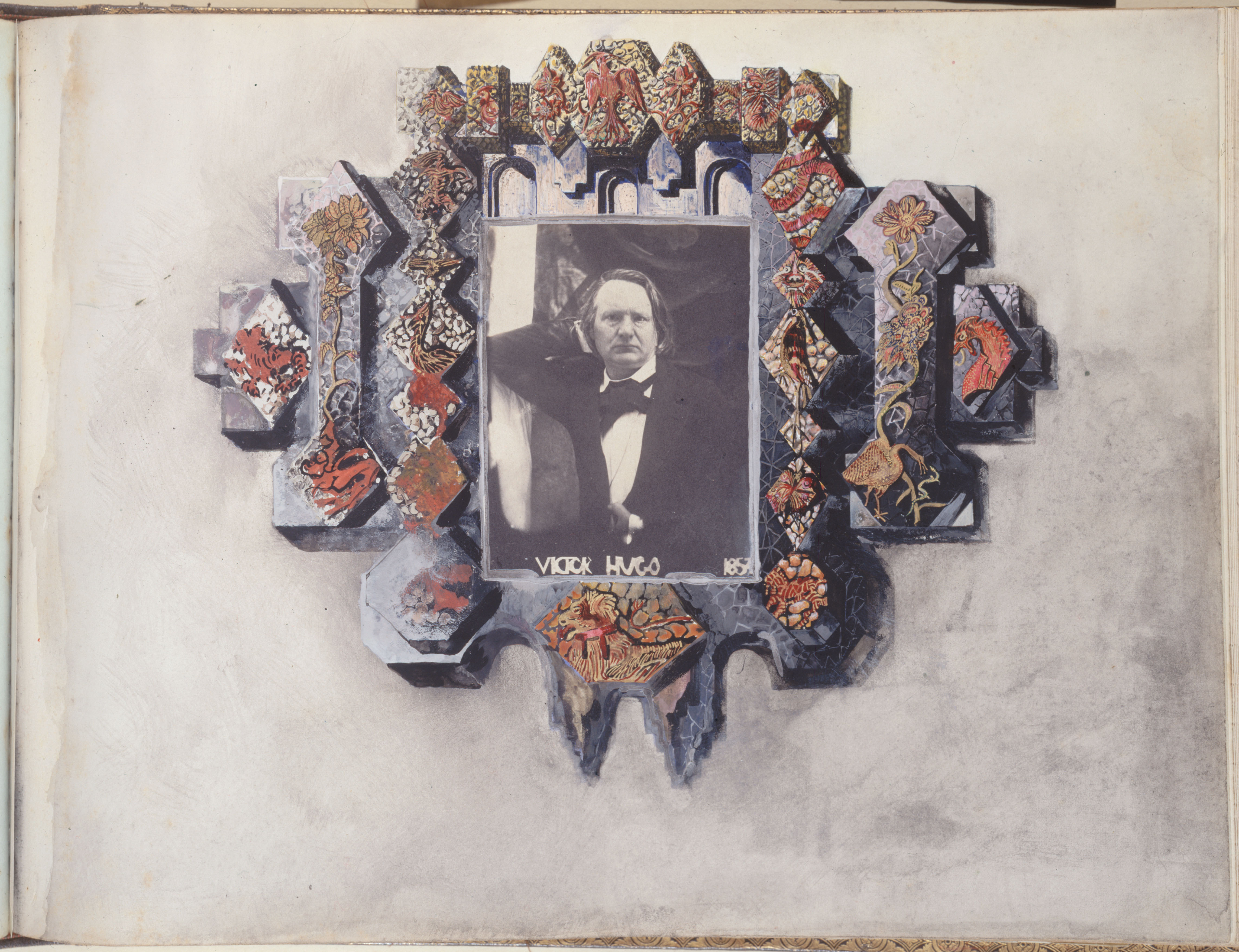 Charles Hugo, Victor Hugo de face, adossé à un mur, avec inscriptions dans le tirage