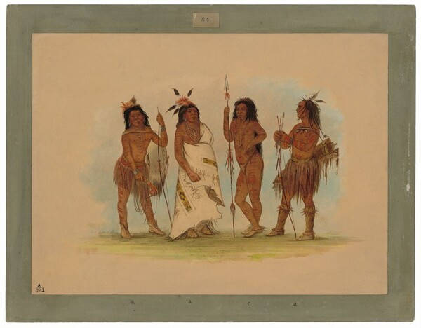 George Catlin, Apachee Chief and Three Warriors