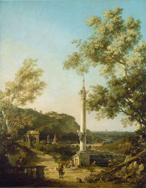 Canaletto, English Landscape Capriccio with a Column