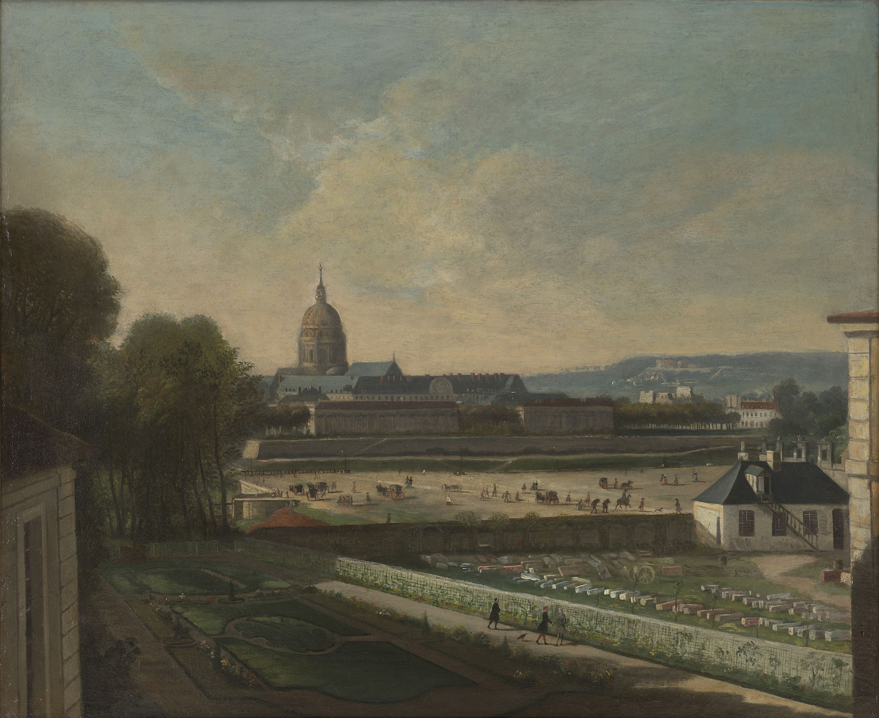 Anonyme, Le dépôt des marbres et l'esplanade devant le pont tournant des Tuileries, avant la construction de la place Louis XV, vers 1750