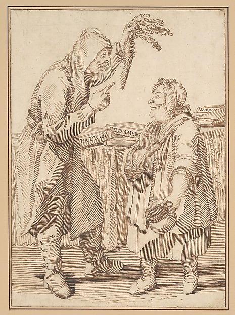 Pier Leone Ghezzi, A Monk with a Carrot and a Woman with a Chamber Pot