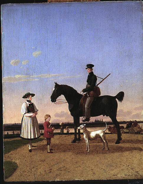 Wilhelm von Kobell, A Huntsman and a Peasant Woman by the Isar River with a View of Munich