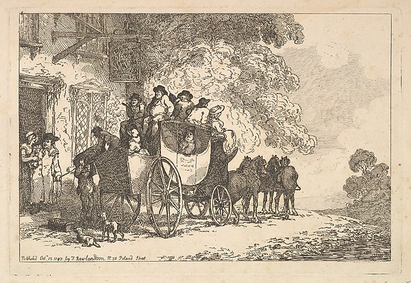 Thomas Rowlandson, A Laden Stage Coach Outside a Post House
