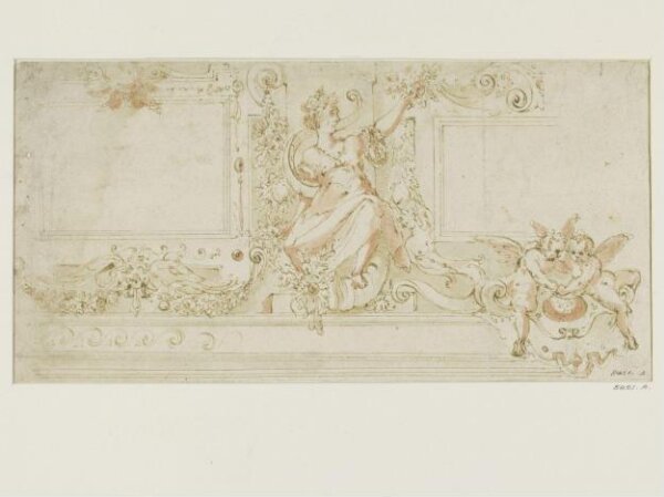 Unknown, Design for a frieze ornamented with scrolled frames, putti and other human figures