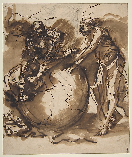 Salvator Rosa, Three Figures around a globe