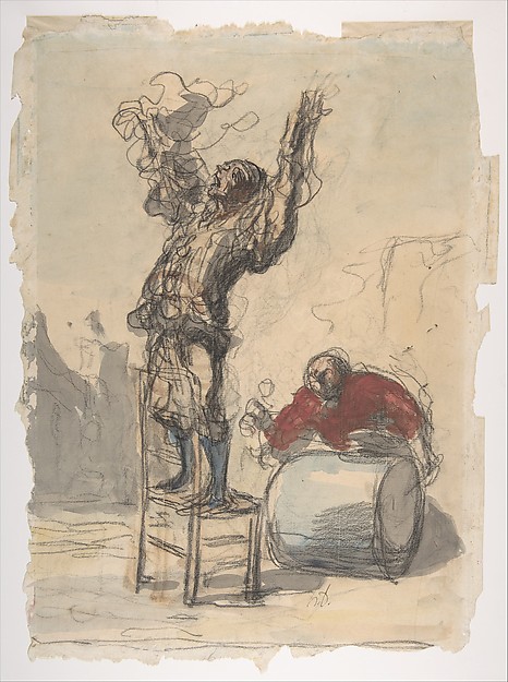 Honoré Daumier, Street Show (Paillasse) (recto); a clown playing a drum (verso)