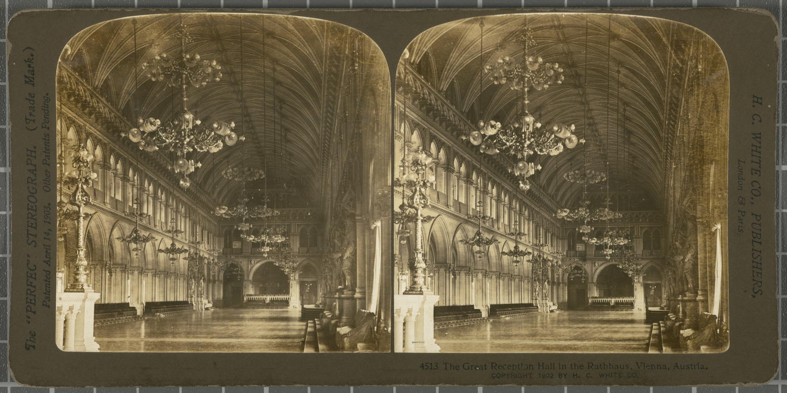 Desconegut, Reception Hall in the Rathaus, Vienna, Austria. White, H.C. & Co., The "Perfec" Stereograph